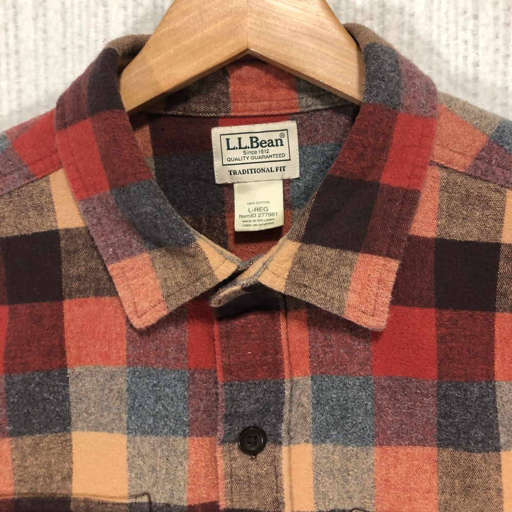 LLBean Traditional Fit Plaid Flannel Shirt Long Sleeve Button Up Men L REG - Picture 4 of 8